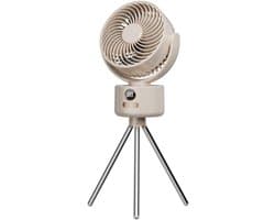 Oplaadbare Campingventilator – Tafelventilator – Met afneembare standaard – Digitaal display – 3 snelheidsstanden – USB-opladen & statiefbevestiging – Voor binnen en buiten – Lichtgewicht & draagbaar – Crèmewit