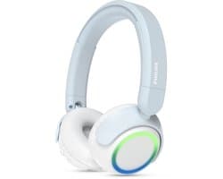 PHILIPS TAK4200BL On Ear draadloze opvouwbare hoofdtelefoon voor kinderen - 45 uur afspeeltijd, beperkt volume, Audio delen, laadkabel meegeleverd - Ambiant verlichting - Licht Blauw / Wit