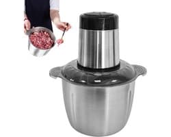 Elektrische Keukenmachine - Mini Hakmolen Voedselhakker - Snel Ingrediënten Hakken - Dubbellaags 4-Mesjes - 2L Capaciteit - Roestvrij Staal