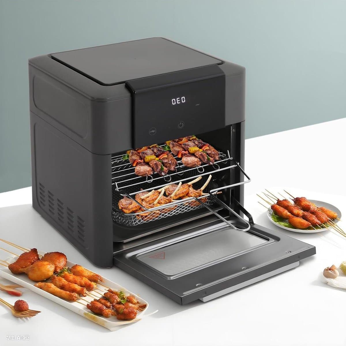 Heteluchtfriteuse - Mini oven - Gezond koken - 12 programma's - 12 liter - Grijs — afbeelding 1