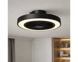 Plafondventilator Fiato Ø 50 cm - metalen ventilator - ventilator voor laag/schuin plafond - top kwaliteit - stil - energie zuinig - 6 snelheden - warm wit licht 2700 Kelvin - 3 step dim - zomer en winter stand - zwart