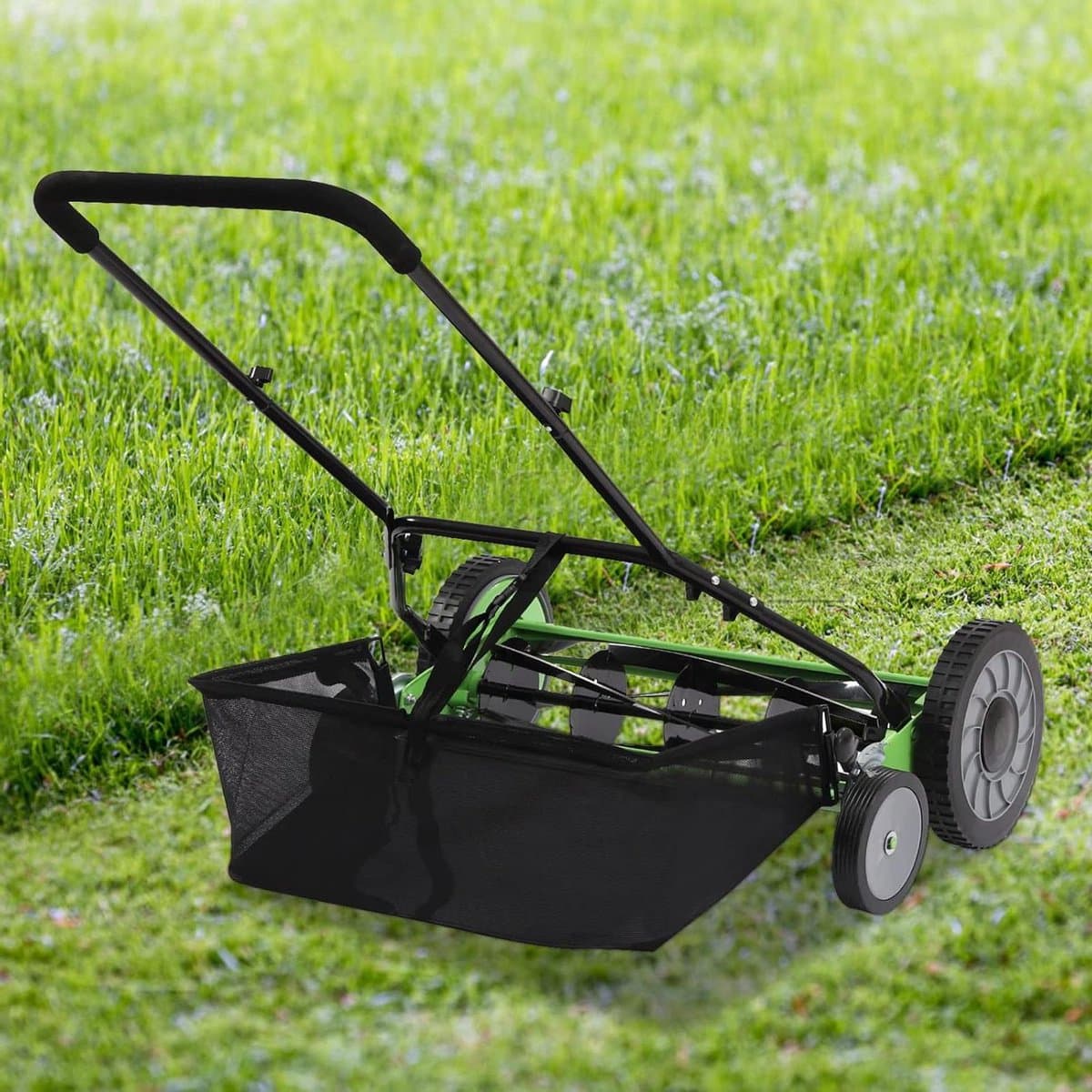 Handgrasmaaier - Rolmaaier Cilindermaaier - Gazon Onderhouden - Scherpe Mangaanstalen Messen - 25 cm Maaibreedte - Groen Zwart — afbeelding 1