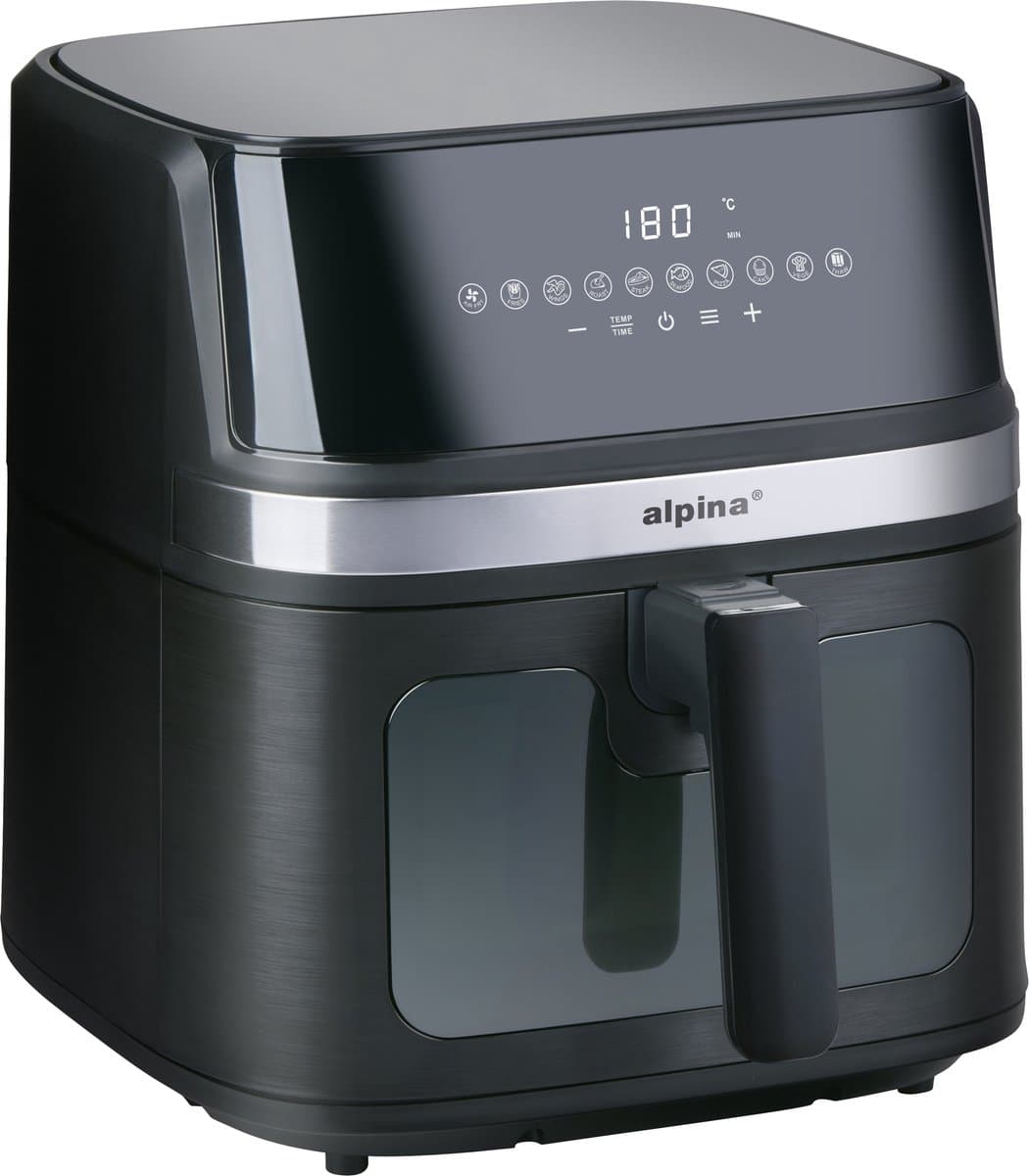 alpina Airfryer XL 8 Liter - Air Fryer voor 4 tot 6 Personen - Heteluchtfriteuse met Digitaal Display en Timer - Instelbare tTemperatuur 80-200°C - Heteluchtoven met 10 Programma's - Zwart — afbeelding 1