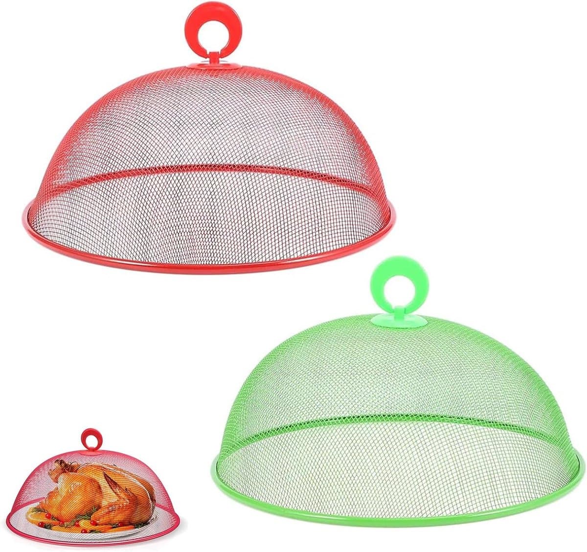 Set van 2 Voedsel Deksels, Metalen Klokken en Mesh Food Blankets voor BBQ, Picknick en Feestjes (30 cm, 2 Kleuren) — afbeelding 1