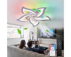 5 Lotus Ventilator - Bedienbaar Met Afstandsbediening & APP - RGB - Plafondventilator - Plafonniere - 6 Standen - Moderne Lamp - ⌀ 69cm