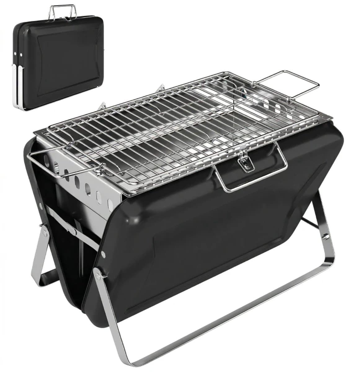 Premie Houtskool Barbecue - Smoker Barbecue - Barbecuegrill - Grillwagen - Houtskoolgrill - Houtskoolgrill met Grillrooster, Handvat en Inklapbare Poten - BBQ voor buiten, tuin & kamperen - 40x28x25,5 cm - Zwart — afbeelding 1