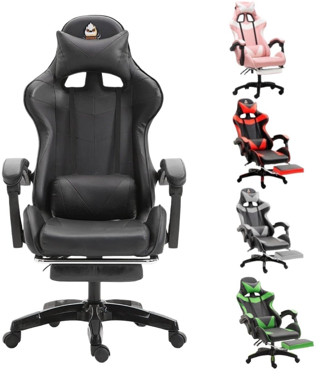 Gotagee Bureaustoel Gamingstoel Ergonomische Gamestoel Met Lendensteun un voetpedalen Hoogte en Ligfunctie Zwart — afbeelding 1