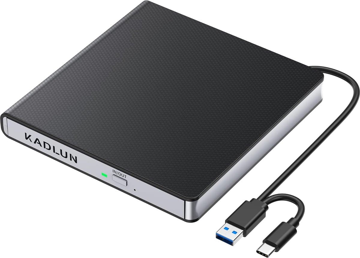 Externe Schijf - Draagbare CD Brander - Bestanden Archiveren - USB 3.0 en Type-C - 14 cm Breed - Zwart — afbeelding 1