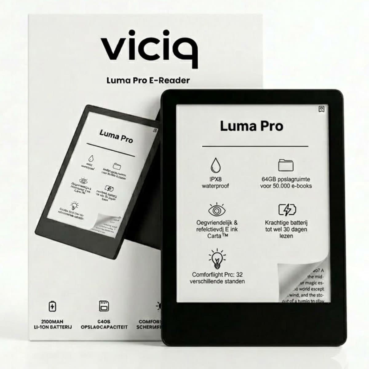 viciq Luma Pro ereader - 2026 model E-reader - Schermverlichting - 64GB opslag- 6 inch touchscreen - E-book reader - Inclusief oplader - Inclusief leren beschermhoes — afbeelding 1