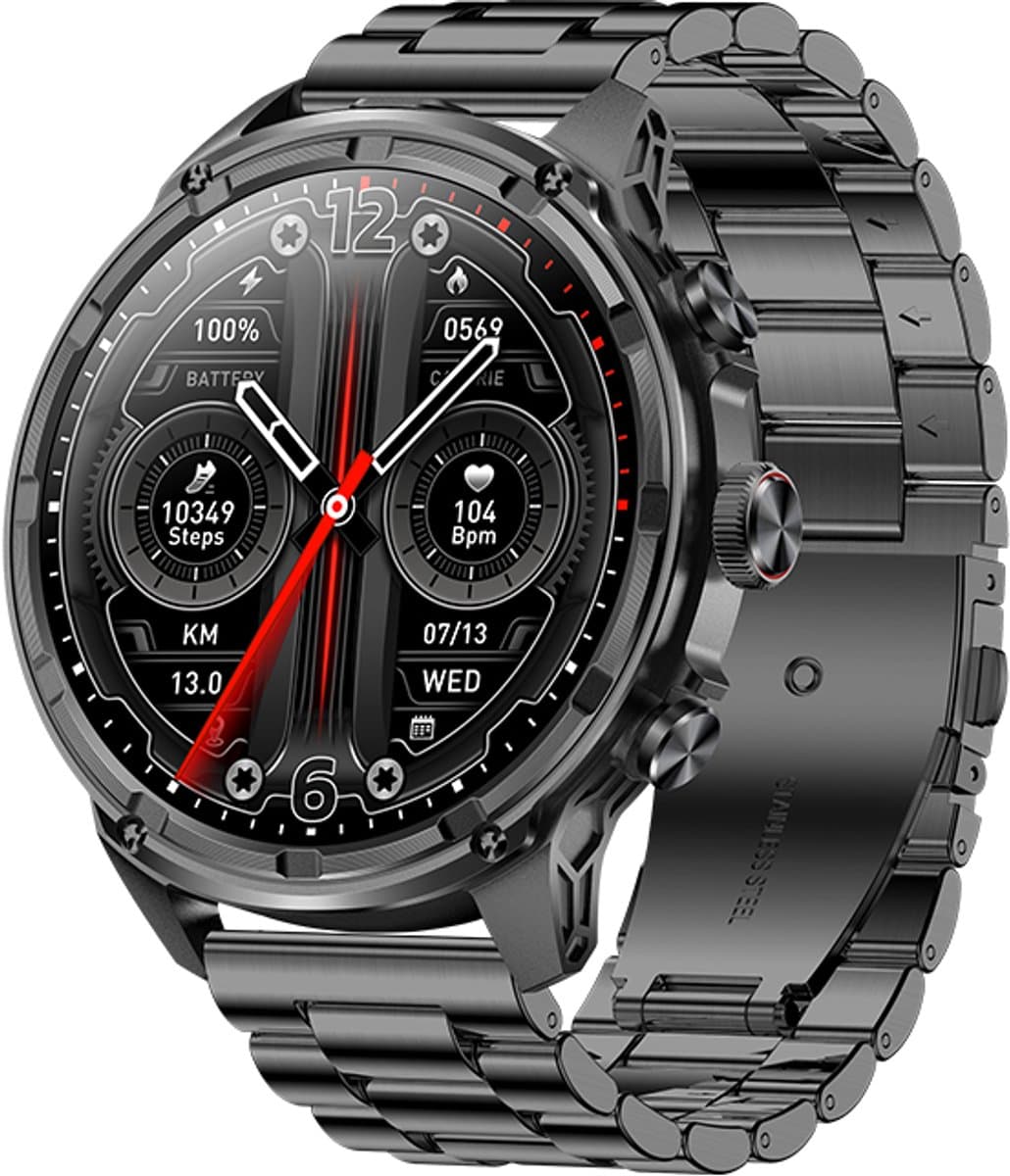 WizBay Premium Select® 1.85 Sport Smartwatch – Dames & Heren – Bluetooth Bellen – Hartslagmeter – Bloeddrukmeter – O2 Zuurstofmeter – 60+ Sportmodi – LED Zaklamp – IP68 Waterdicht – FitCloud Pro – Android & iOS - Zwart — afbeelding 1