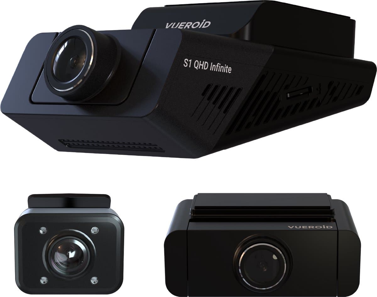Vueroid - S1 QHD Infinite 3CH 64GB - Dashcam - 2K QHD Voor- en Achtercamera + Full HD Interieurcamera – Sony STARVIS 2 – GPS – Wifi – Premium Night Vision — afbeelding 1