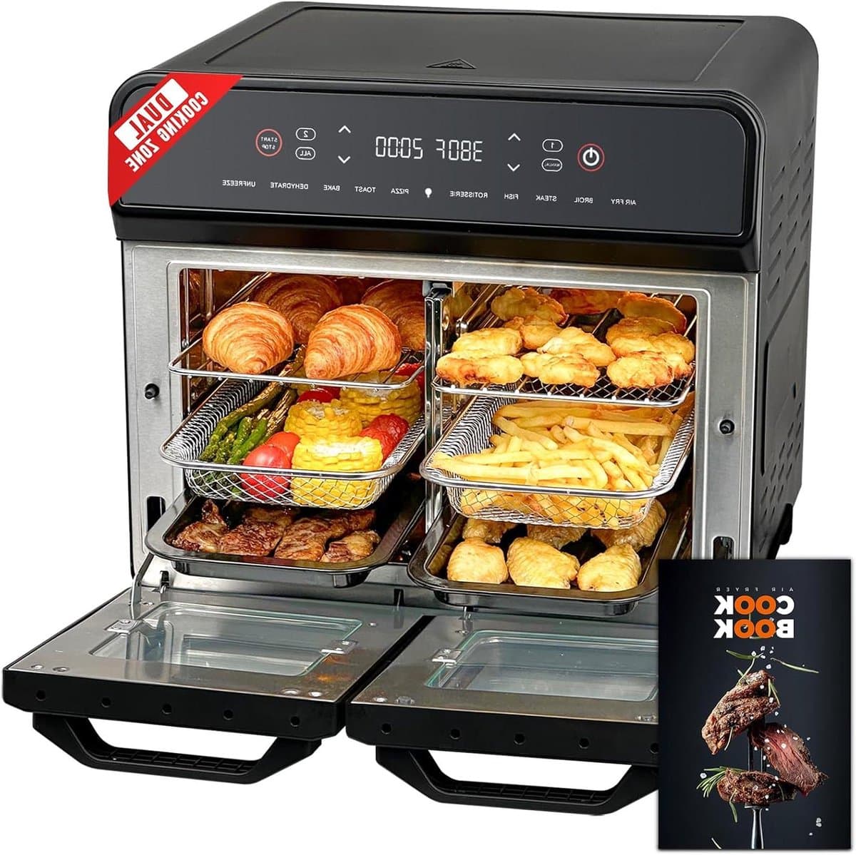 Dubbele Zone Luchtfriteuse - Digitale Mini Oven - Grote Maaltijden Bereiden - Veelzijdig Dubbel Ontwerp - 24 Kwarts - Zwart — afbeelding 1