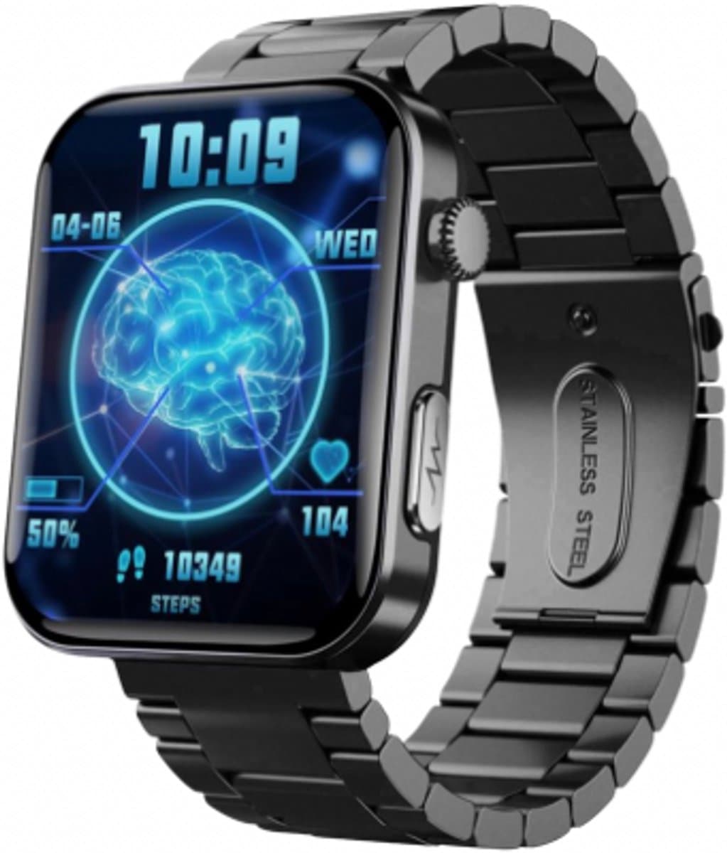 DrPhone ChronaX2 Smartwatch – ECG, HRV, Lichaamssamenstelling, Bloeddruk & Zuurstof – 2.1” HD IPS Display – 52+ Sportmodi – Bluetooth Bellen – Audiobediening – SOS Noodfunctie – IP67 Waterdicht - Zwart — afbeelding 1
