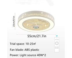 Plafondventilator met Licht - Ventilatorlamp Kroonluchter - Verfrissende Lucht - Onzichtbaar Bladontwerp - 55 cm - Wit