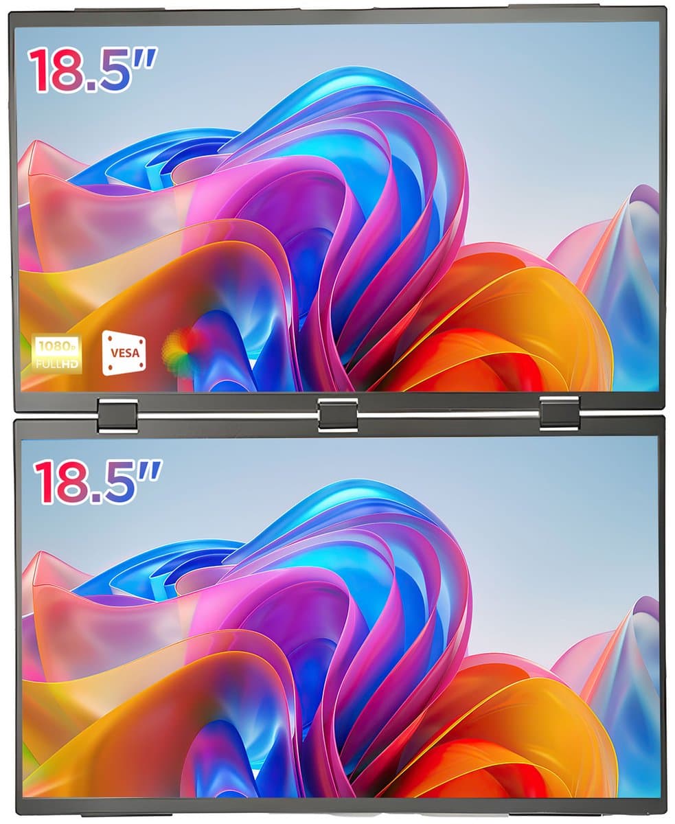 18.5" Dual IPS Draagbaar Monitor – 100Hz, Full HD, Mini HDMI, USB-C 65W – Perfect voor Laptop/PC/Telefoon – Zwart — afbeelding 1