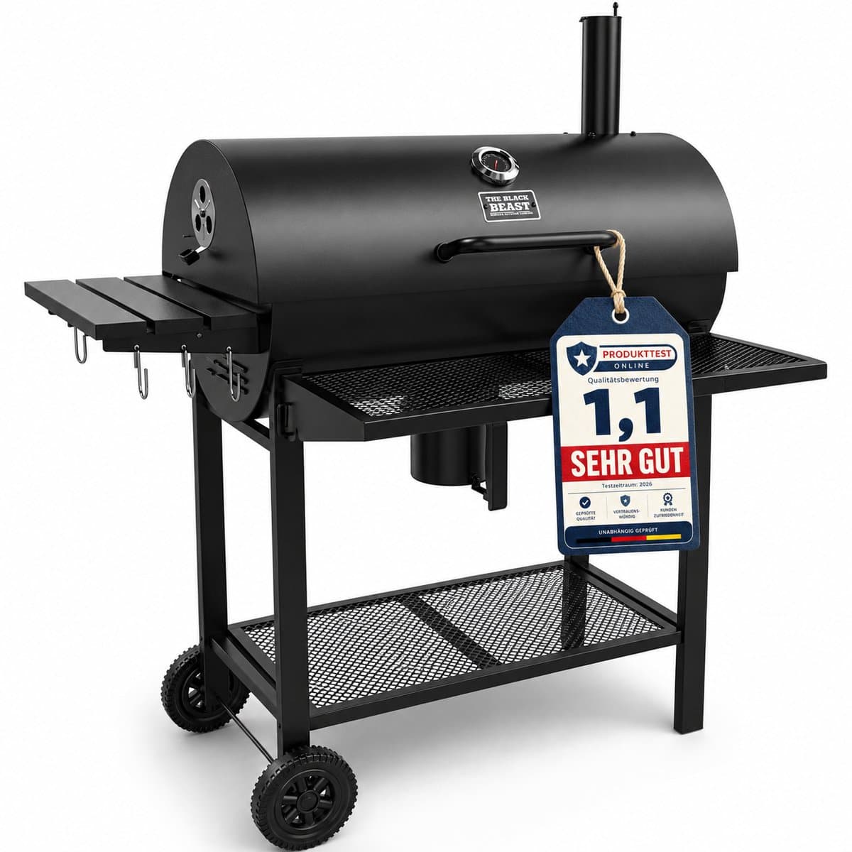Houtskool BBQ - Smoker Barbecue XL - BBQ met Wielen - 70x37cm Grilloppervlak - Zijpanelen - Zwart — afbeelding 1
