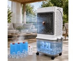 Rosnek Mobiele Luchtkoeler 32L - Aircooler met Afstandsbediening - 30 Uur Koeltijd - Stille Verdampingskoeler - 120° Zwenkfunctie - Timer - Aromafunctie - Voor Slaapkamer Woonkamer Garage Camper - Wit/Grijs