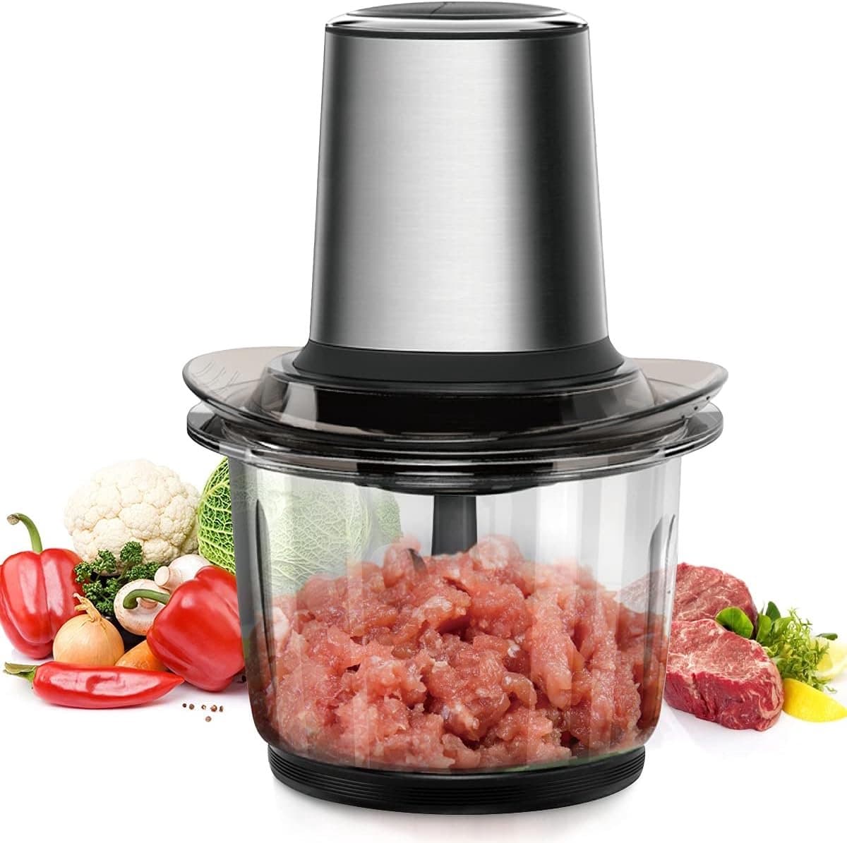 Elektrische Hakmolen - Keukenmachine Universal - Snel Ingrediënten Snijden - 4 Roestvrij Staal Messen - 1.5L Glazen Kom - Multicolor — afbeelding 1