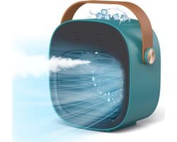 Draagbare Airco en Luchtbevochtiger 2-in-1 - Tafelventilator met 3 Snelheden - Oplaadbaar via USB - Voor Thuis, Kantoor en op Reis - 1 Stuk (Groen)