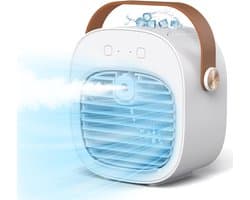 Draagbare Airco en Luchtbevochtiger 2-in-1 - Tafelventilator met 3 Snelheden - Oplaadbaar via USB - Voor Thuis, Kantoor en op Reis - 1 Stuk (Wit)