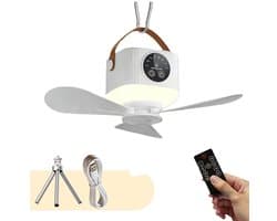 Plafondventilator - Ventilator - 8.7×8.3cm - Batterijgevoede plafondventilator - Draagbaar - Plafondventilator voor buiten - Oplaadbaar - 7200 mAh - Geschikt voor tuinhuisjes, terrassen, luifels, stranden, studentenkamers en slaapkamers - Wit