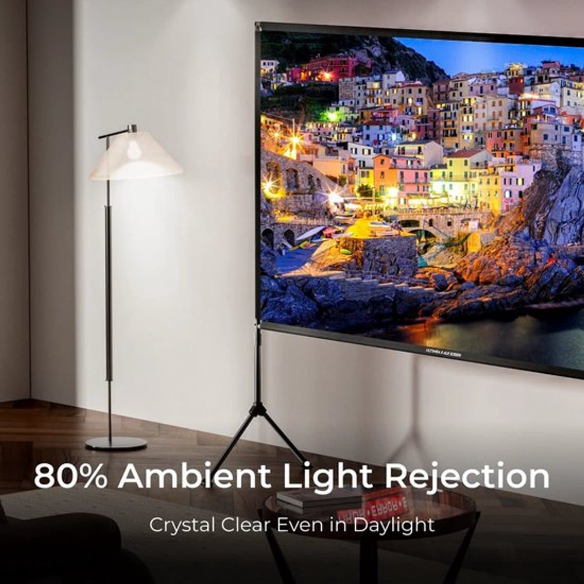 Beamer - Projector - Mini Projector - Full HD Native 1080P - met 120-inch E-ALR Projectorscherm & Stand – Outdoor Camping & Home Theater – EU Plug — afbeelding 1