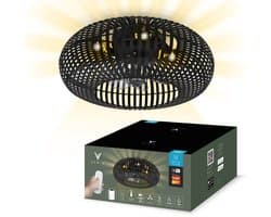 Varin® Smart Plafondlamp met ventilator - Bamboe Zwart - Tuya Wifi - Ø 50cm - Plafondventilator met verlichting - Smart lamp slaapkamer - Plafonniere kinderkamer - Plafondlampen industrieel - Plafond lamp - Afstandsbediening - Plafond met ventilator