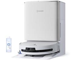 ECOVACS DEEBOT T90 OMNI – Robotstofzuiger – OZMO Roller dweil – 30.000 Pa –ZeroTangle 4.0 Anti-tangle –AIVI 3D obstakelvermijding–Zelfreinigend– Voor harde vloeren & tapijt–Wit–T80 Upgrade–1000ml Schoonmaakmiddel