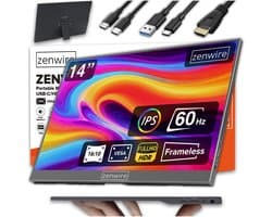 Zenwire AMG14 Portable Monitor 14 Inch 1920x1200 IPS – USB-C & HDMI – Extra Scherm voor Laptop en MacBook