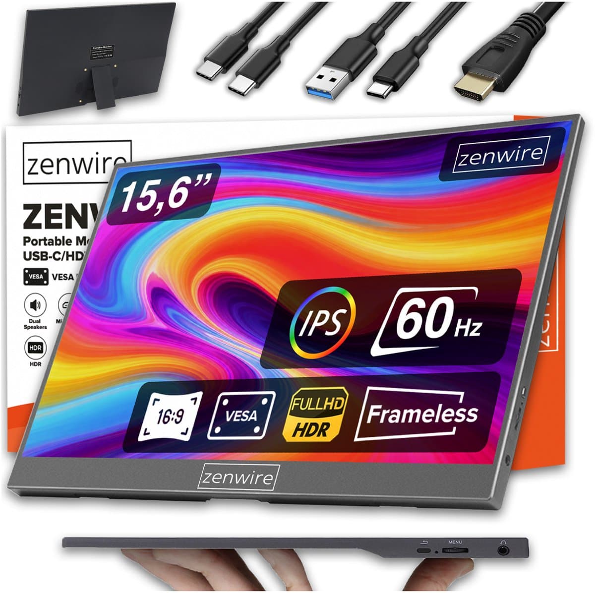 Zenwire AMG15 Portable Monitor 15.6 Inch 1920x1200 IPS – USB-C & HDMI – Extra Scherm voor Laptop en MacBook — afbeelding 1