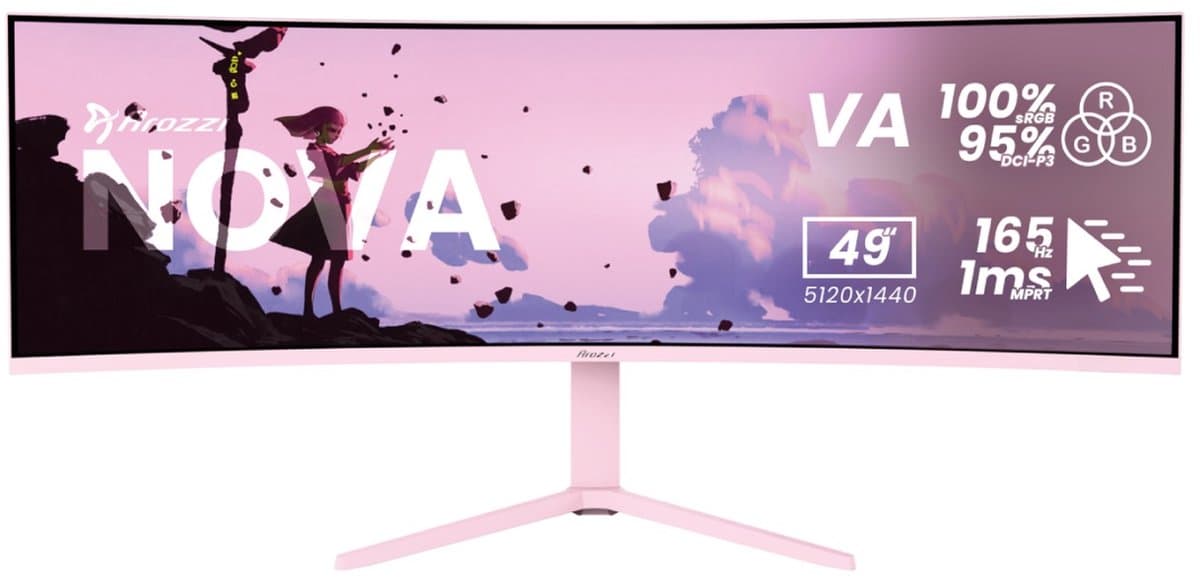 Arozzi Nova 49" Gaming Monitor - Curved - DQHD VA - 165Hz - USB-C - Roze — afbeelding 1
