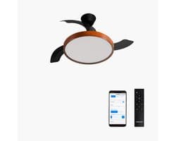 CREATE - Plafondventilator 40W stil met intrekbare bladen met licht - Ø91cm - Zwart / Donker hout - WIFI + afstandsbediening - WIND CLEAR STUDIO