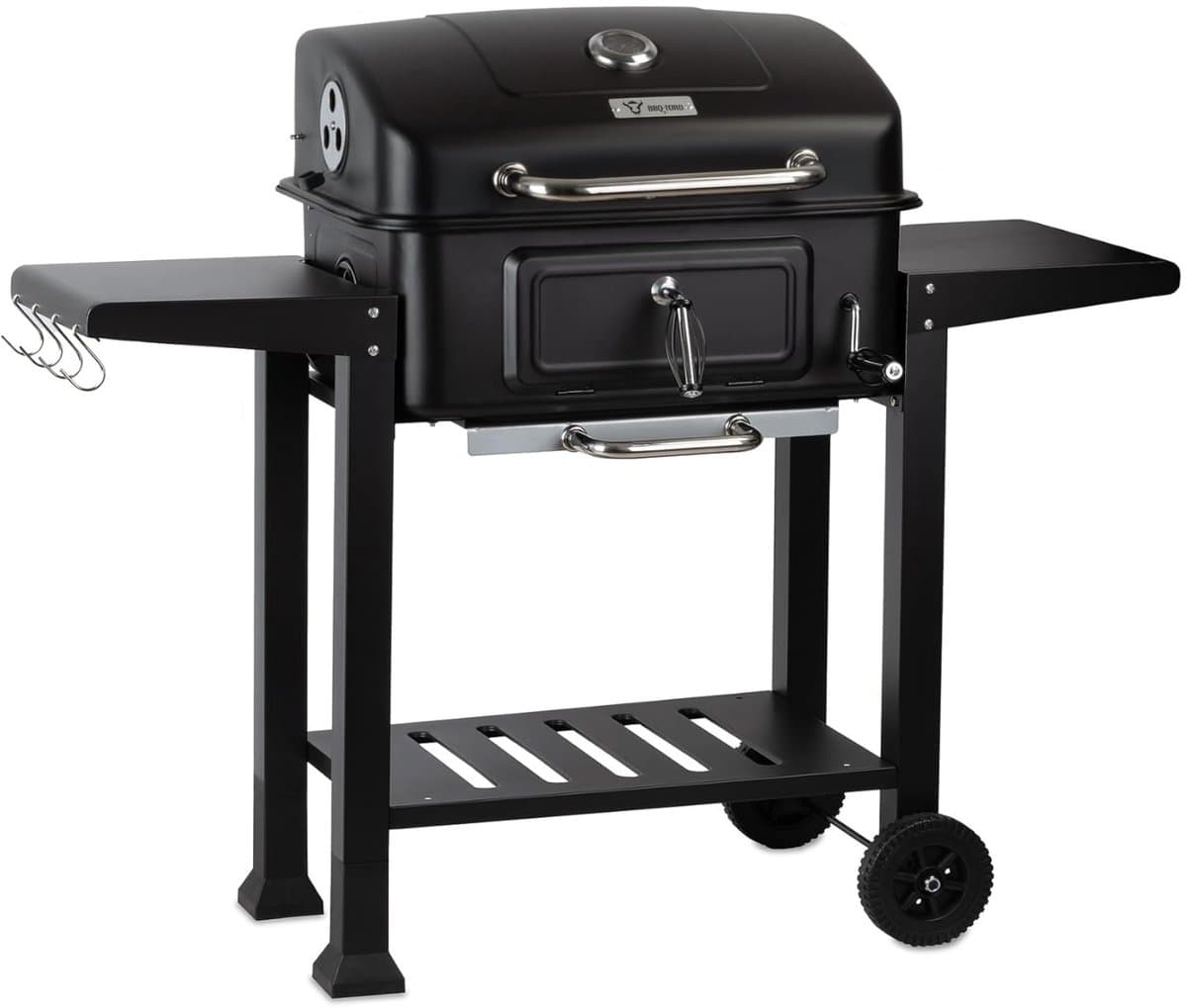 LeeuwenChoice® BBQ Pro Serie - Houtskool BBQ Wagen - Met Thermometer - Verrijdbaar met Wielen - Inclusief Zijtafels & Opbergruimte — afbeelding 1