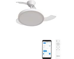 CREATE - Plafondventilator 40W stil met intrekbare bladen met licht - Ø91cm - Wit - WIFI + Afstandsbediening - WIND CLEAR STUDIO