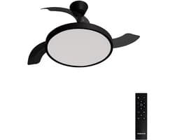CREATE - Plafondventilator 40W stil met intrekbare bladen met licht - Ø108cm - Zwart - Ffstandsbediening - WIND CLEAR STUDIO