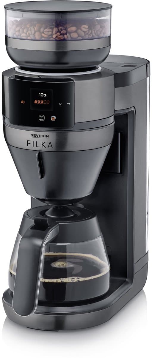 Severin KA 4854 FILKA Filterkoffiezetapparaat – Volautomaat – Bonen & Filterkoffie – 5 Sterktes – Touch Display – Dark Inox – Glazen Kan — afbeelding 1