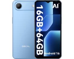 OSCAL FLAT 3C Smartphone - 4G Dual SIM - 16GB RAM - 64GB ROM - 6,56 inch - Android 16 Telefoon - 5000mAh 336Uren - 32MP - GPS - Blauw