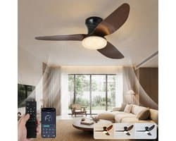 MUPOO Houtlook plafondventilator met verlichting 3 blad Ø100cm - Stil & Dimbaar - Zomer en Winterstand-Smart App & Afstandsbediening -6 Snelheden & Geheugen- Timer- plafondventilator slaapkamer Voor Eetkamer / Kantoor -Kristallen lampenkap