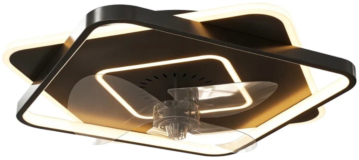 Plafondventilator met Verstelbare LED Verlichting, Timer & Afstandsbediening - Plafond Lamp met Stille Ventilator - Plafonniere - LED - 3000/4500/6500K - Ø53 cm - 6 Snelheden - Zwart + Doorschijnend + Transparant — afbeelding 1
