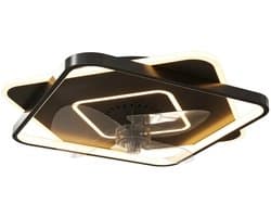 Plafondventilator met Verstelbare LED Verlichting, Timer & Afstandsbediening - Plafond Lamp met Stille Ventilator - Plafonniere - LED - 3000/4500/6500K - Ø53 cm - 6 Snelheden - Zwart + Doorschijnend + Transparant