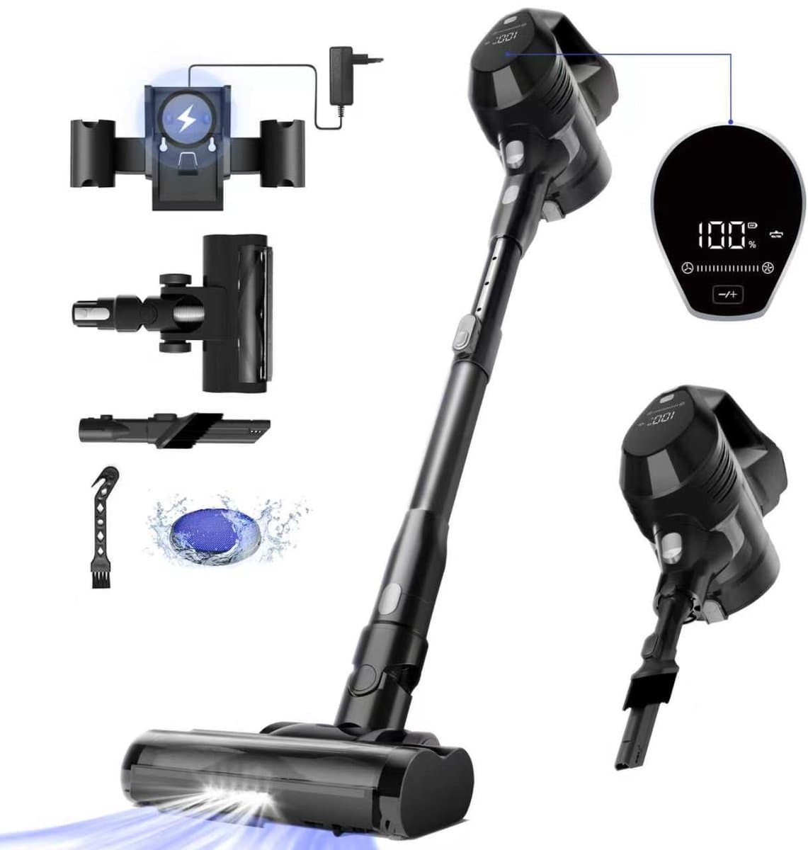 Elekiatech Steelstofzuiger Draadloos - 50000Pa - 50 Min Gebruikstijd - 1.8L Stofbak - LED display – voor Harde Vloeren, Tapijt en Dierenharen — afbeelding 1