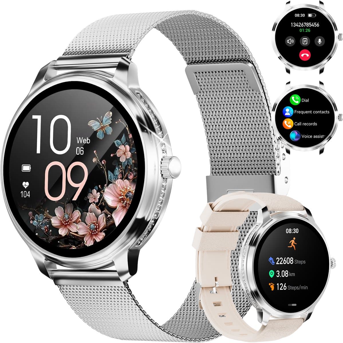 RAYOFI - Smartwatch voor dames - 1,19-inch sporthorloge - Ondersteunt bellen via Bluetooth, IP68 waterbestendigheid, hartslagmeting - Compatibel met meer dan 120 sportmodi - Beschikbaar voor Android en iOS - Verkrijgbaar in meerdere kleuren — afbeelding 1