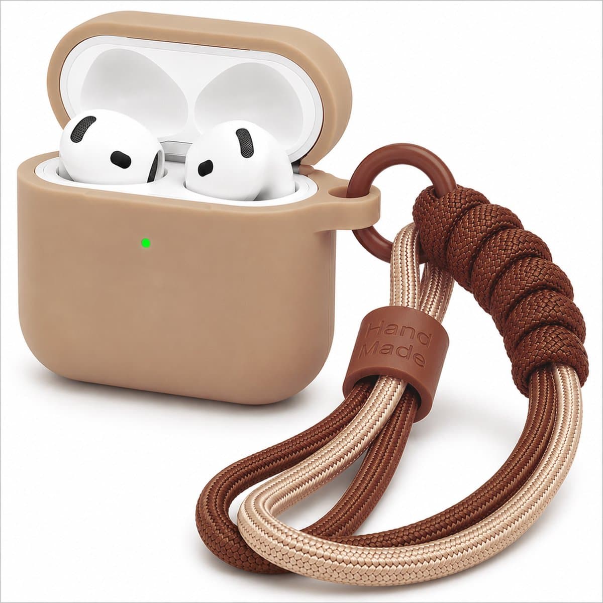 Hoesje Geschikt voor AirPods 4 Gen (2024 / ANC) – Siliconen Case met Draagkoord – Beige — afbeelding 1
