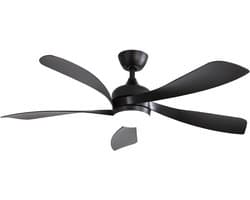 Plafondventilator Met Lamp - Stille ventilator - 5 ABS Bladen - Ø 52 inch - Dimbare lamp met 3 lichtstanden - 6 standen voor de windkracht - Met Afstandsbediening - LED's Light - Zwart