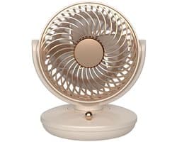 KZQ Drie Snelheden Usb Desktop Ventilator Met Ingebouwde 1800mAh Batterij - Stille Biomimetic Ventilator Met 140° Kantelhoek En Automatische Oscillatie - Draagbaar Voor Thuis Kantoor En Kamperen - Crèmewit