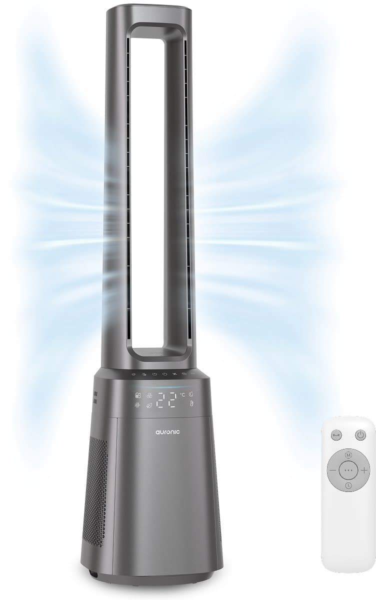 Auronic Torenventilator - Bladeless Model 2 in 1 - Luchtreiniger met HEPA-filter - Ventilator - 10 Standen - Afstandsbediening - 105 cm - Lichtgrijs — afbeelding 1