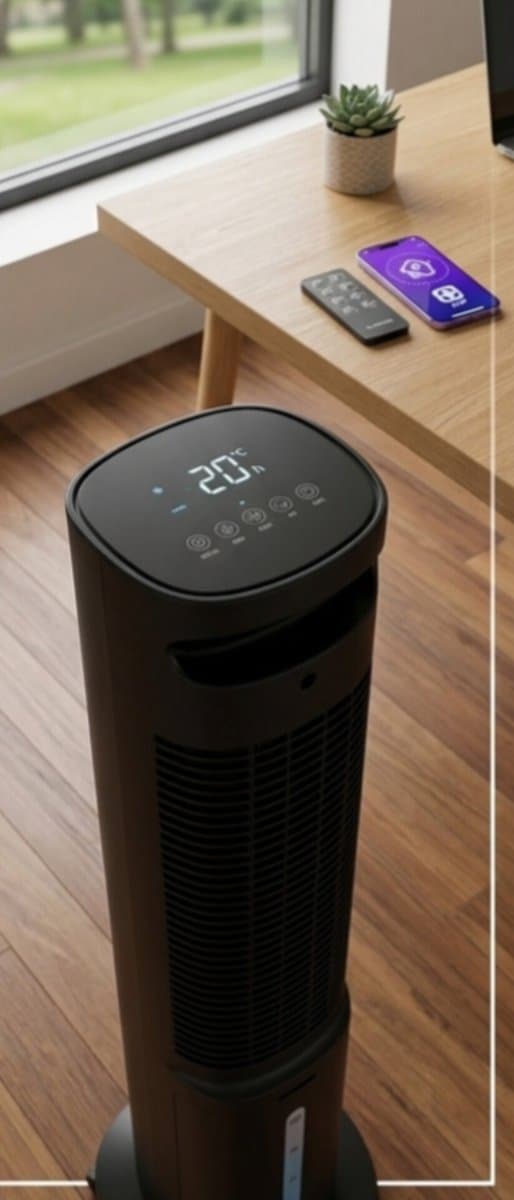 Luchtkoeler Verdampingskoeler 5L – Smart CoolBreeze Air Tower met Ionisator, App & Afstandsbediening, Timer, 3 Snelheden, 30 m², Energiezuinig 75W – Zwart Urbanhome — afbeelding 1
