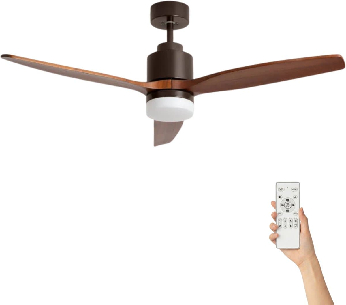 Fantiluxe - Tarek - Plafondventilator met verlichting - Bruin Donker Hout - Ø132cm - Afstandsbediening - Met lamp - Plafond ventilator - Slaapkamer — afbeelding 1