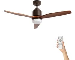 Fantiluxe - Tarek - Plafondventilator met verlichting - Bruin Donker Hout - Ø132cm - Afstandsbediening - Met lamp - Plafond ventilator - Slaapkamer