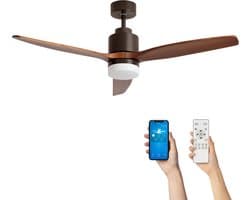 Fantiluxe - Tarek - Plafondventilator met verlichting - Bruin Donker Hout - Ø132cm - Afstandsbediening - Met lamp - Plafond ventilator - Slaapkamer